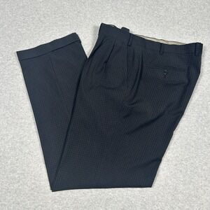 Ralph Lauren Dress Slack Pant Black Check Men Sz 38x32 Poly/Rayon Cuffed Pleated
